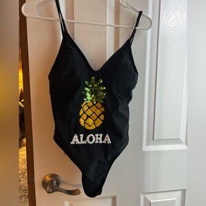 Xhilaration Black One-Piece Swimsuit with Sparkle Size Medium